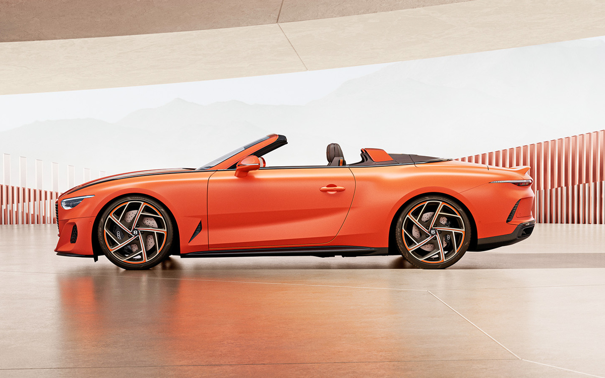 Orange Bentley Batur convertible profile view
