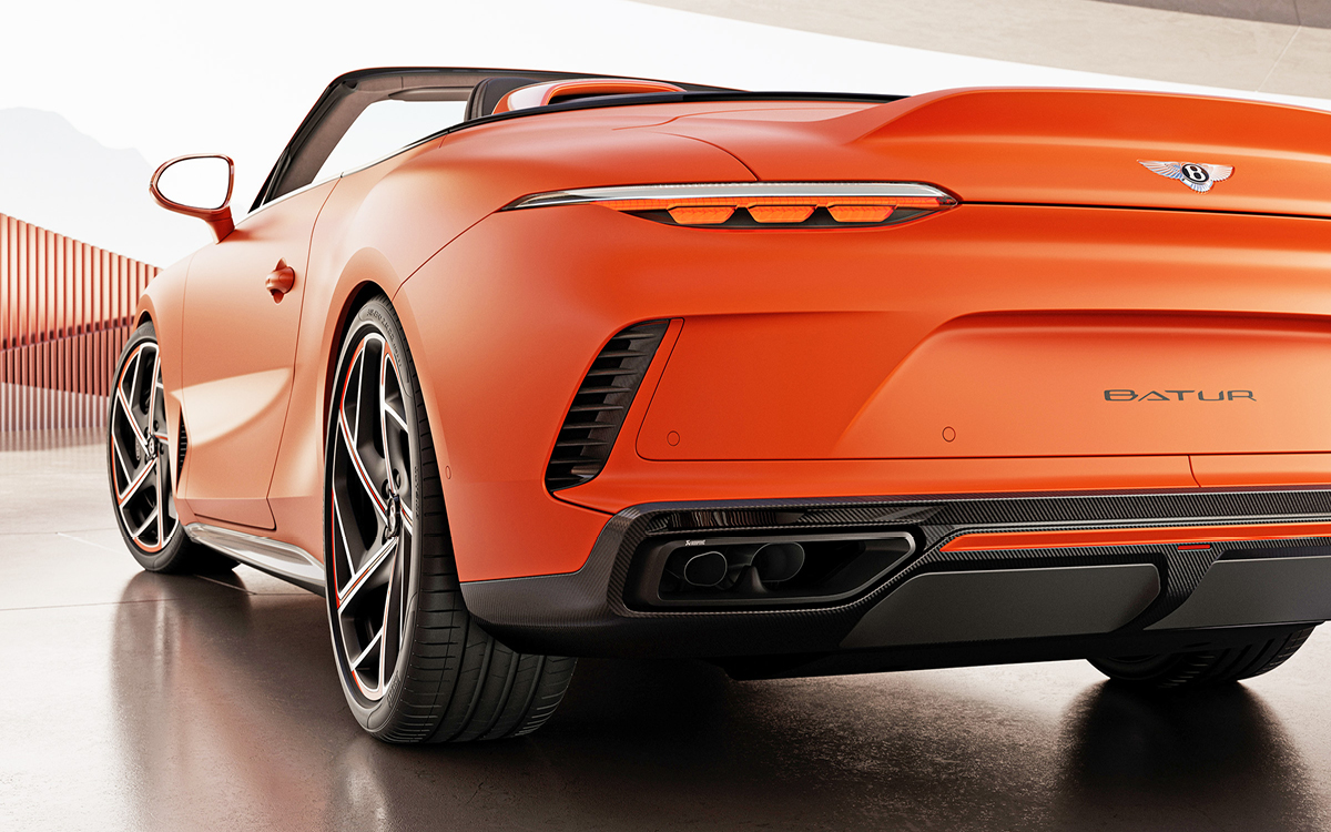 Orange Bentley Batur convertible rear view