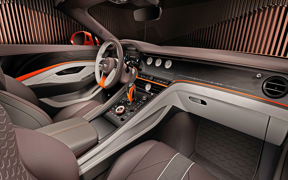 Orange Bentley Batur convertible interior