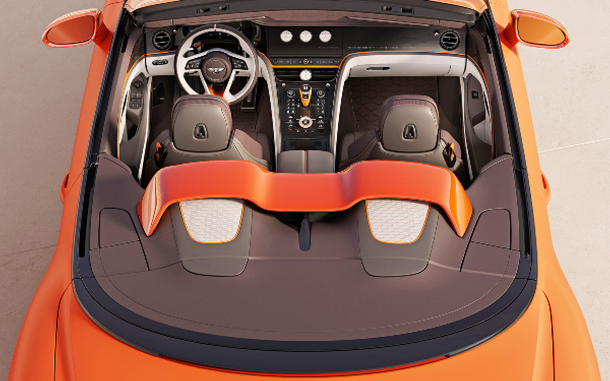 Orange Bentley Batur convertible top view