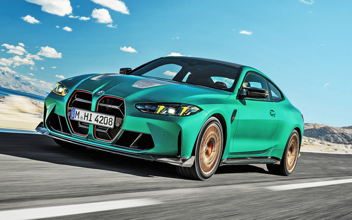 Green 2025 BMW M4 CS on road