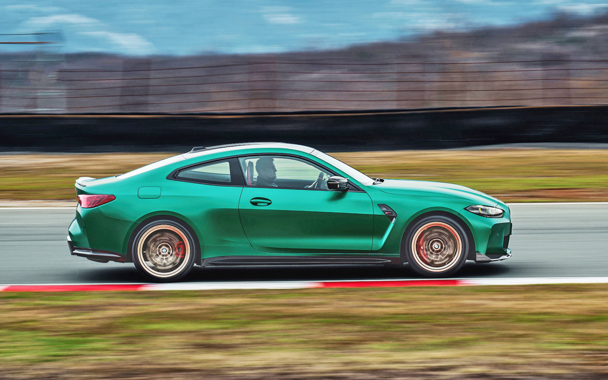 Green 2025 BMW M4 CS on track