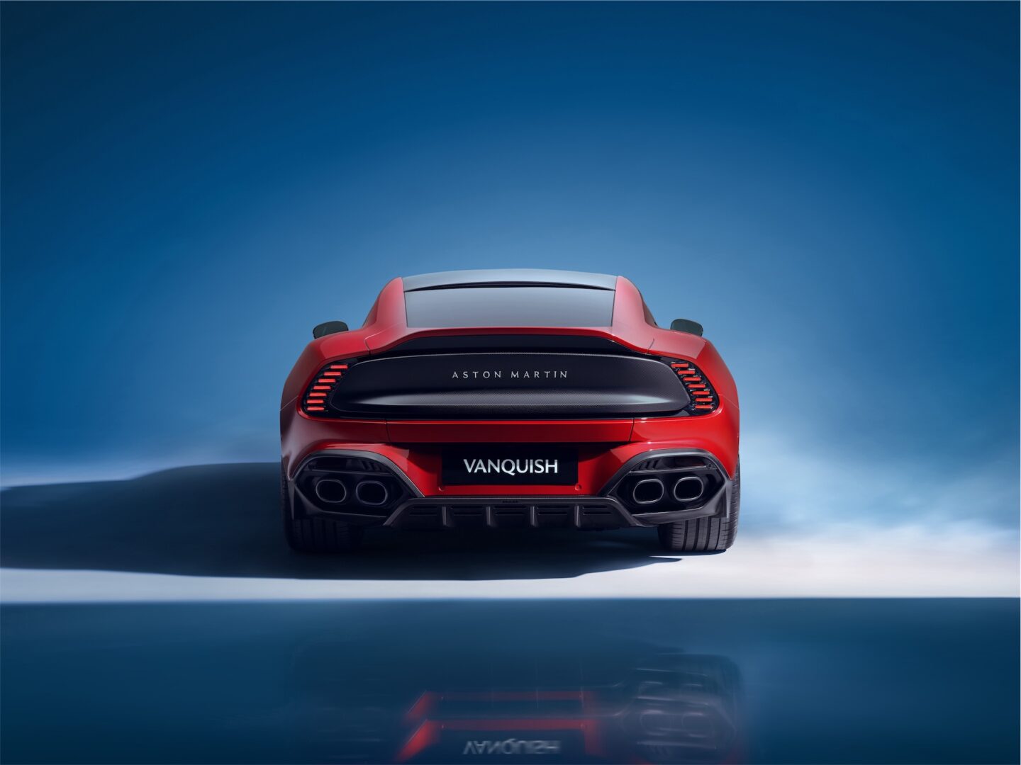 Red 2025 Aston Martin Vanquish rear view