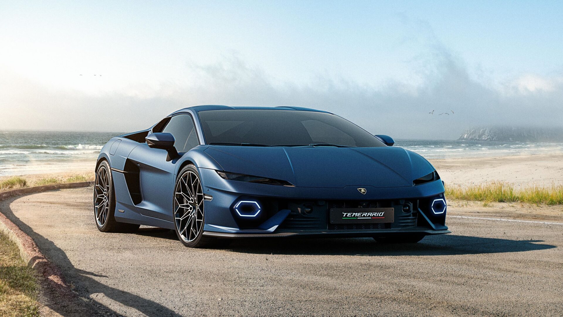 Blue Lamborghini Temerario front right view