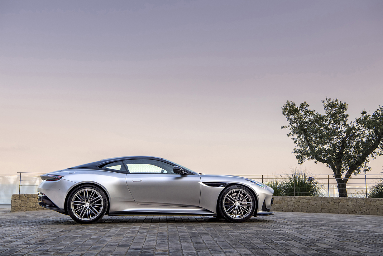 Silver 2025 Aston Martin DB12 right side view