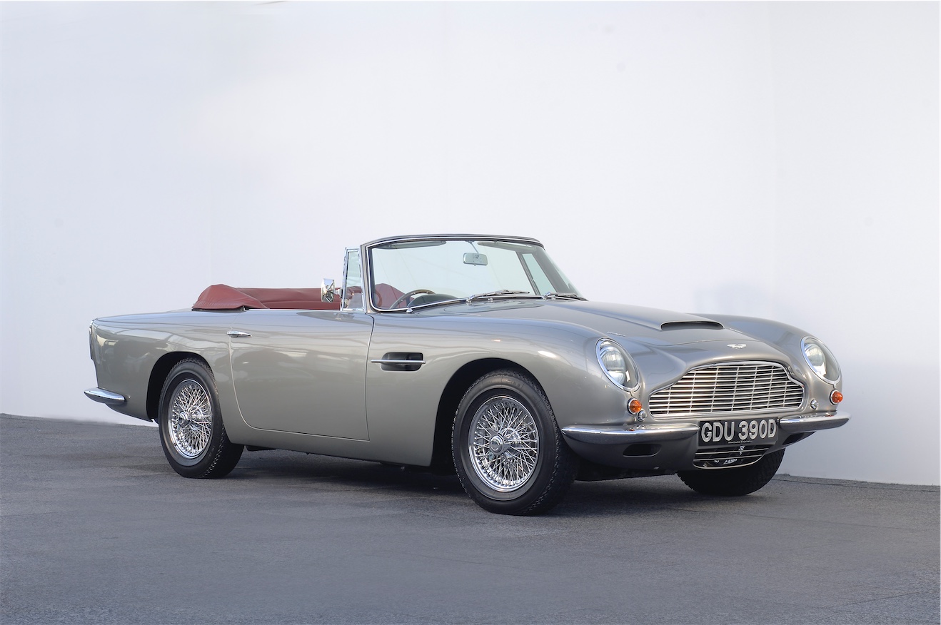 Silver Aston Martin DB5 Volante right front view