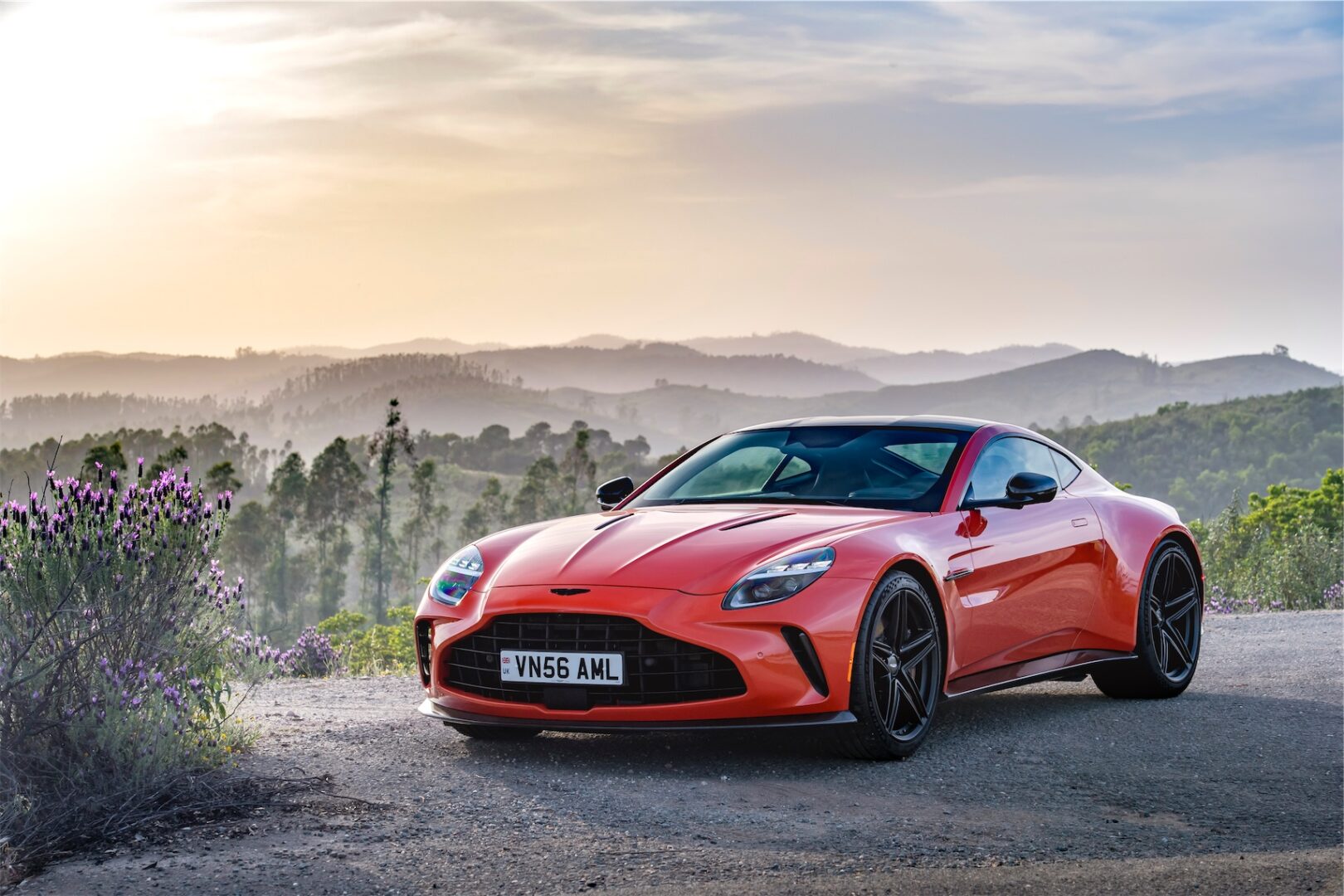 Orange 2025 Aston Martin Vantage left front view