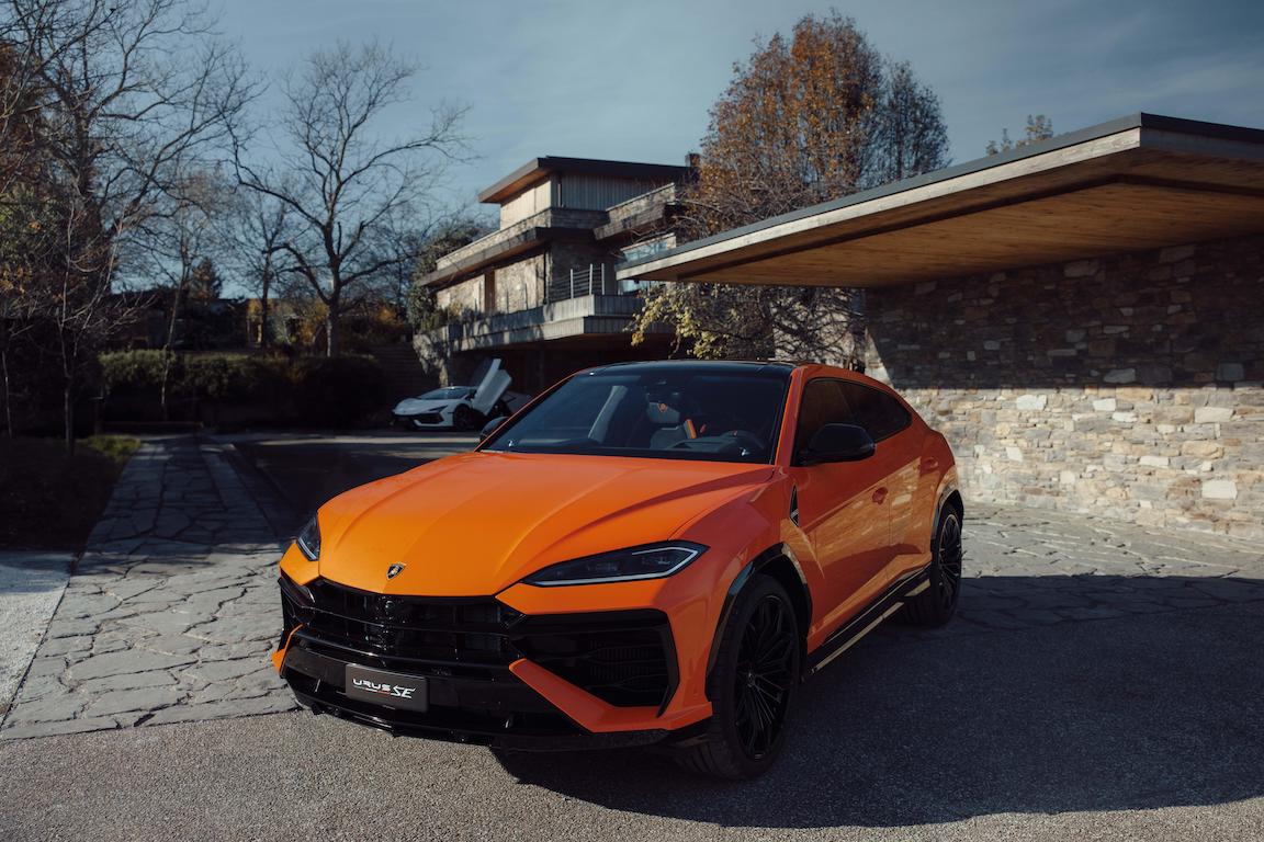 Orange Lamborghini Urus left front view