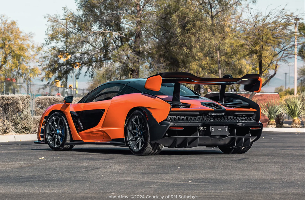 Orange McLaren Senna left rear view