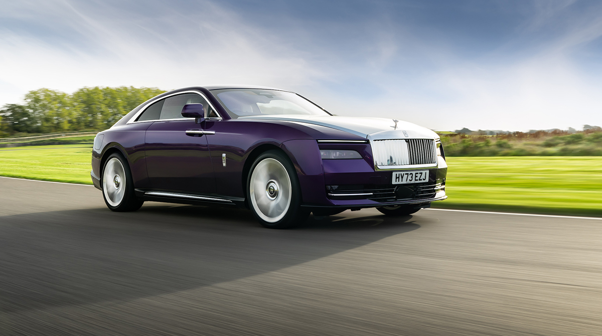 Purple Rolls-Royce Spectre on road