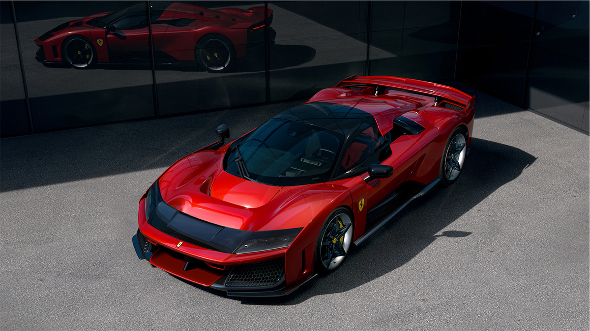 Red Ferrari F80 front three-quarter view