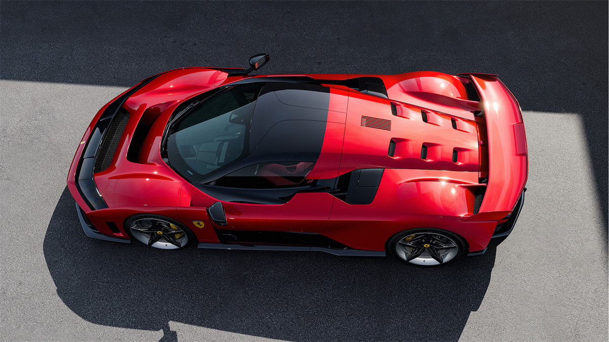 Red Ferrari F80 high side view